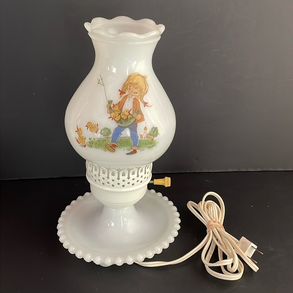 Milk Glass Lamp 2 PC Electric Oil Lamp Style Home Cabin Decor Vintage